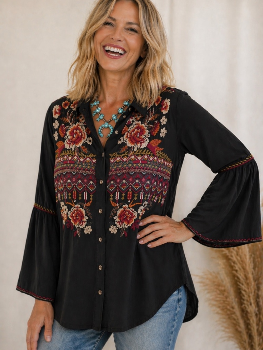 Johnny Was Jyll heavily embroidered silk blouse NWT
